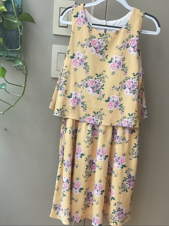 Rare Editions Dresses & Skirts - Rare Editions Yellow Floral Midi Skirt with Pink Rose Print
